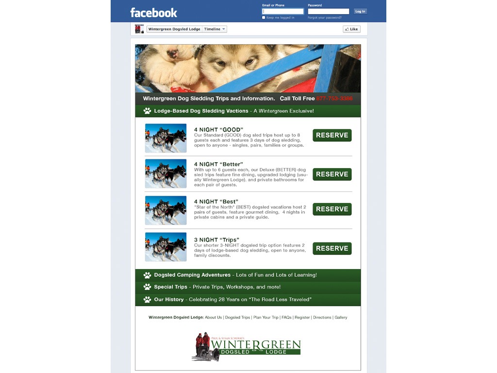 Wintergreen Dogsled Lodge Social Media Reservation App Design and Development
